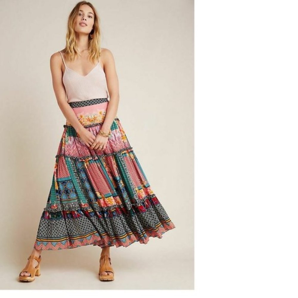 Anthropologie Celina Tiered Maxi Skirt
